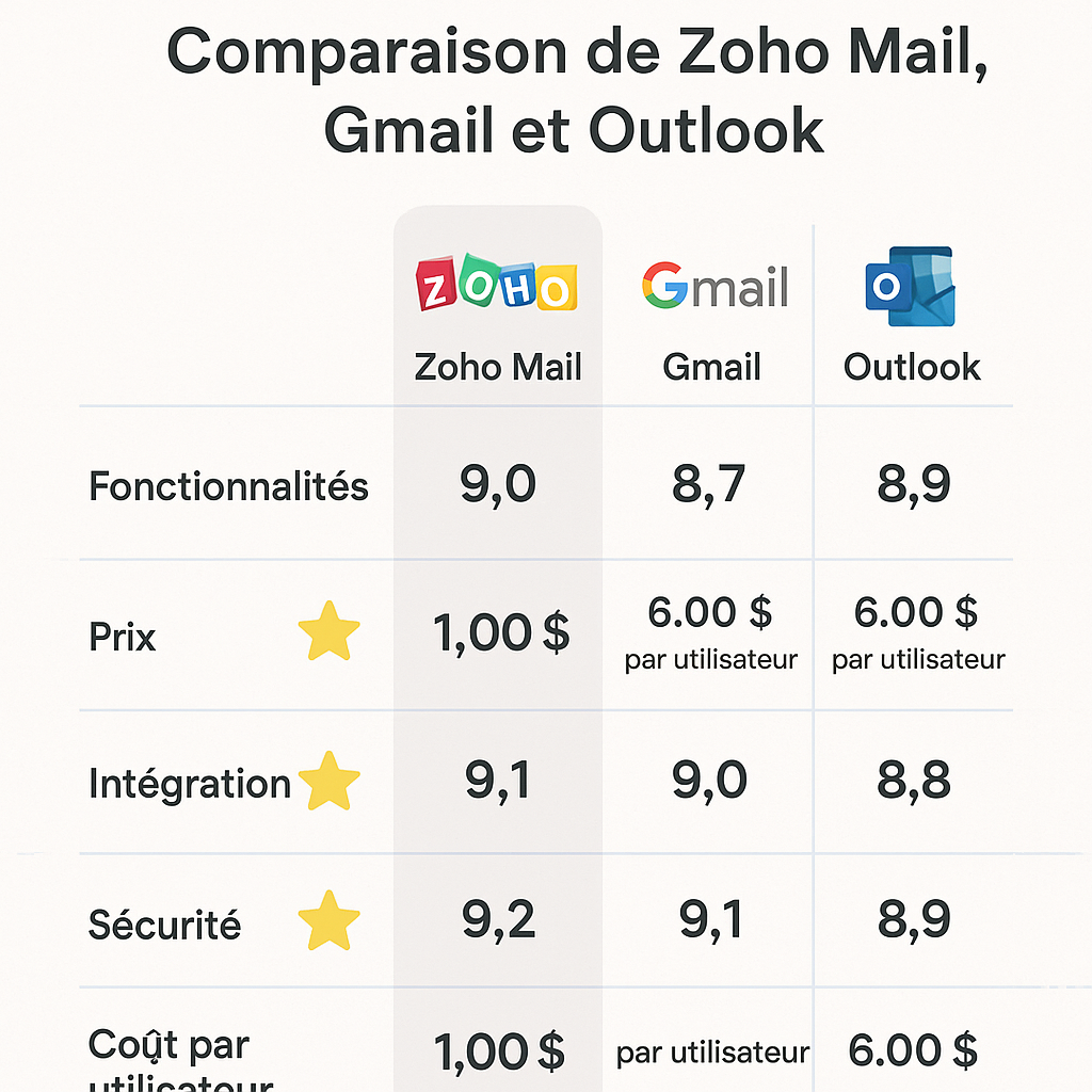 Comparaison de Zoho Mail avec d
